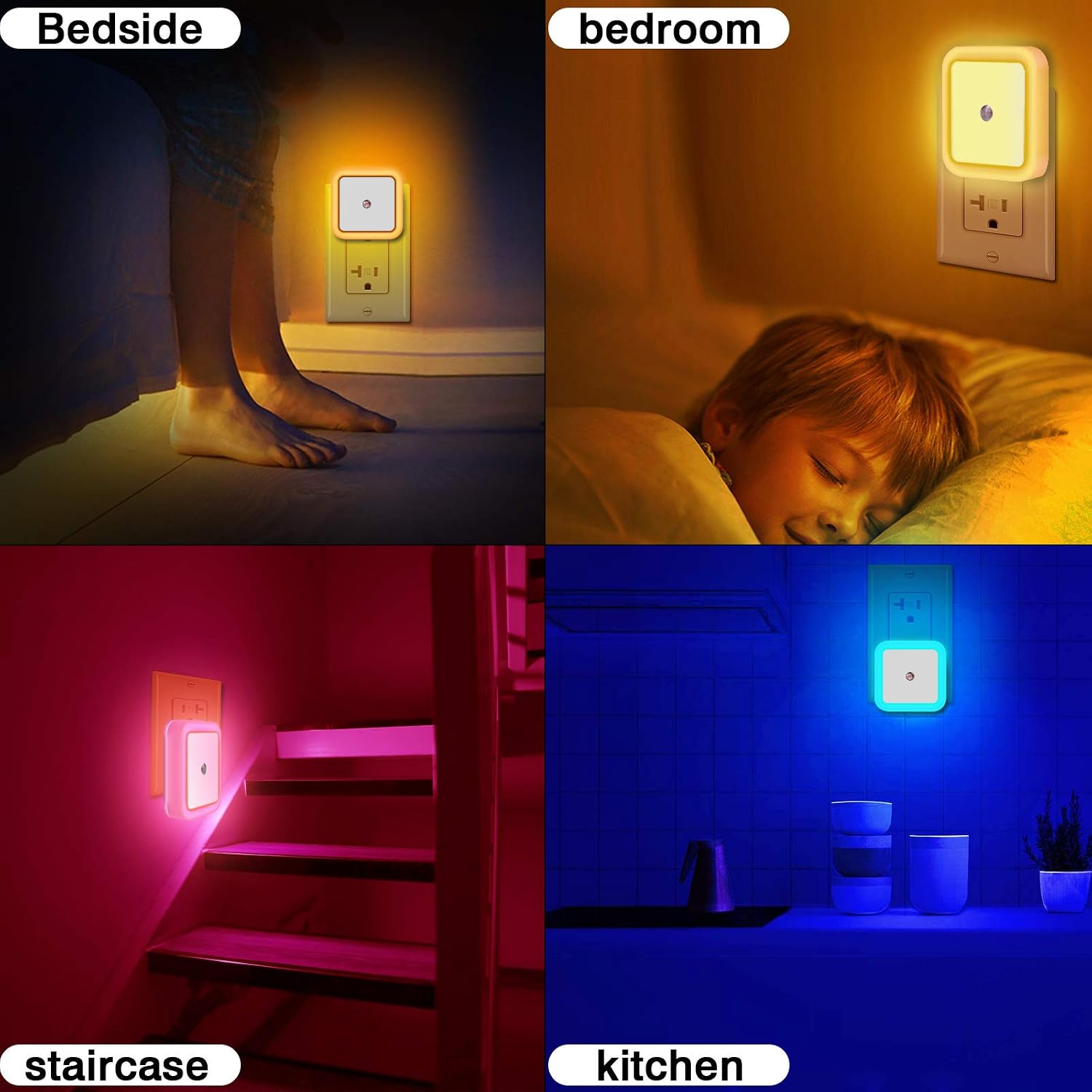 Zsirue Night Lights Plug into Wall with Sensor Dusk to Dawn LED Night Light Guide for Bedroom Bathroom Toilet Stairs Kitchen Hallway 4- Pack (Red)