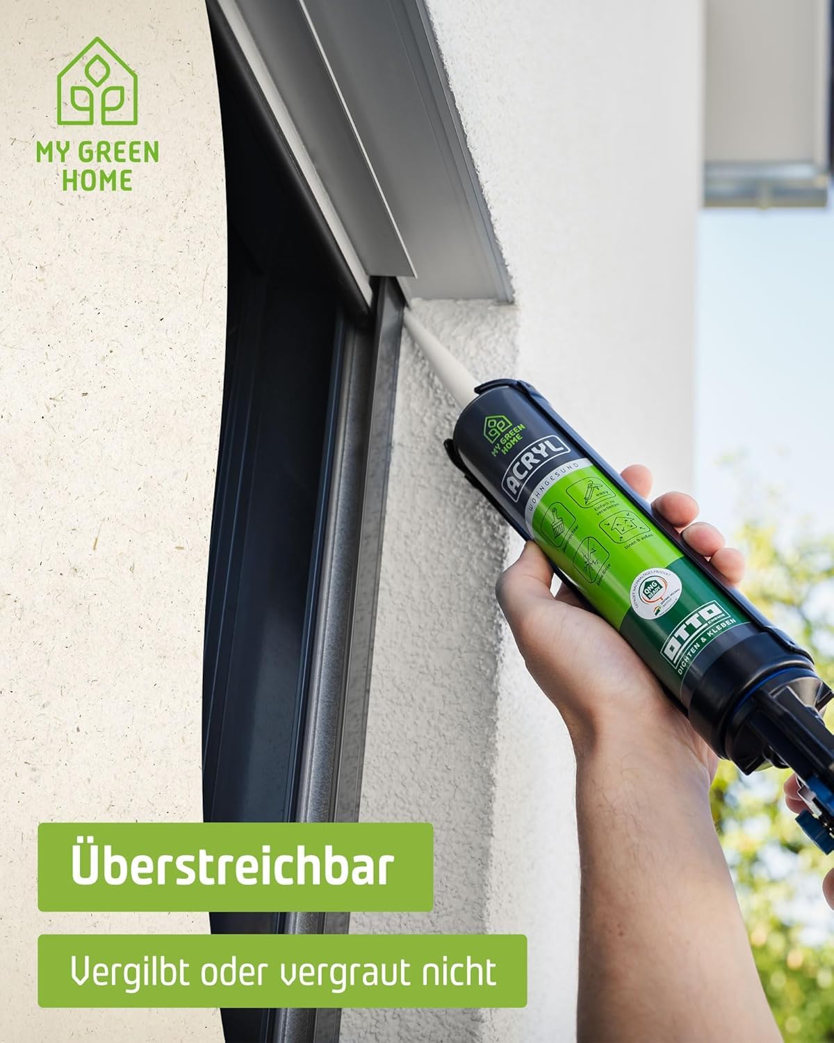 12 x MY Green Home Silicona Sanitaria Blanca 300 ml – Sellador elástico para baño, ducha, lavabo, inodoro, azulejos, piedra natural, interior y exterior