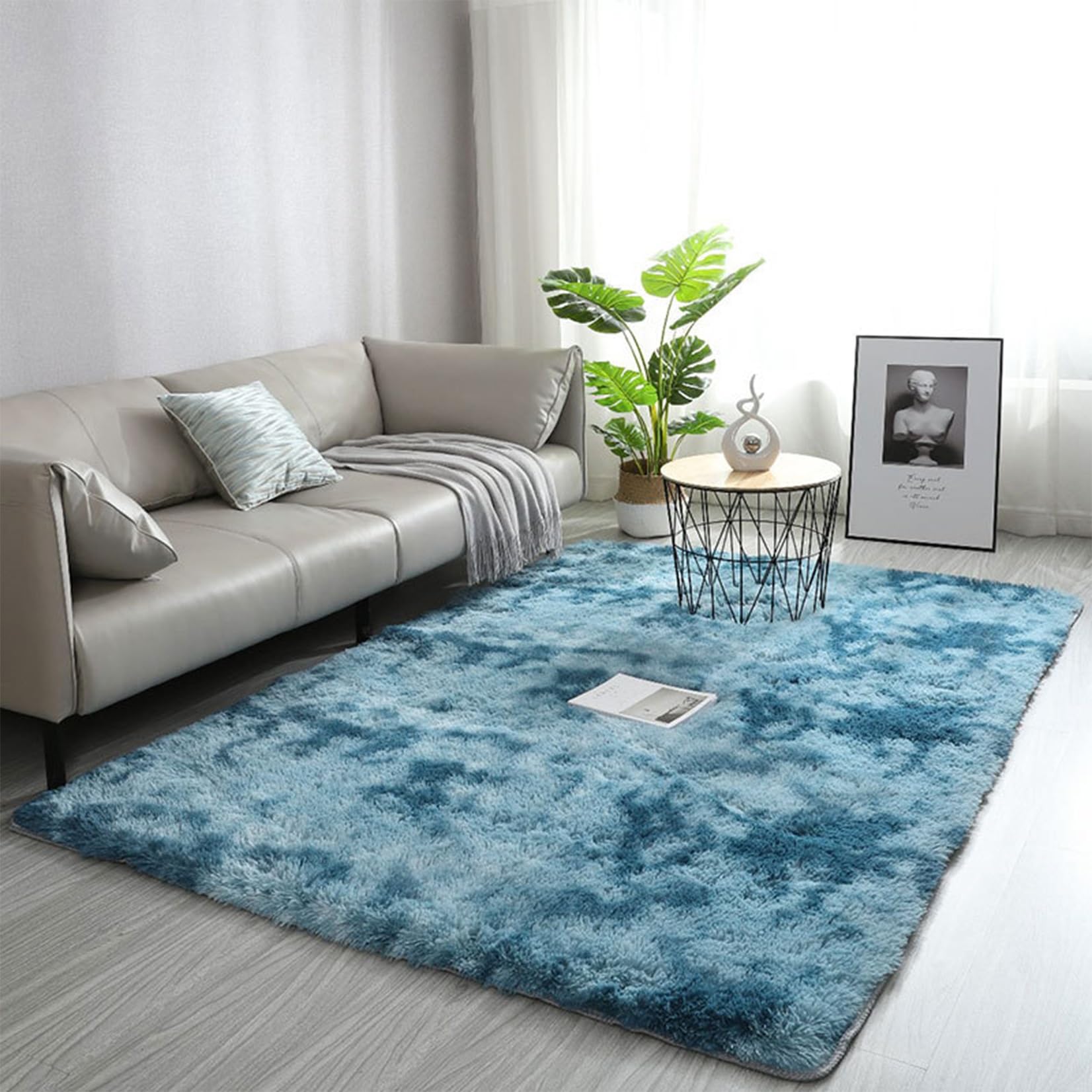 Tapis de salon bleu foncé 110x200 cm idéal pour une chambre cosy et douce
