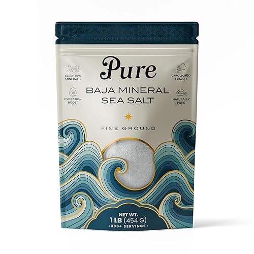 Sal Marina Pura Baja Sea Salt 1 lb, 100% Orgánica, Sin Refinar, Cristales Finos Molidos, Rica en Minerales, Baja en Sodio, para Cocinar, Acabado,