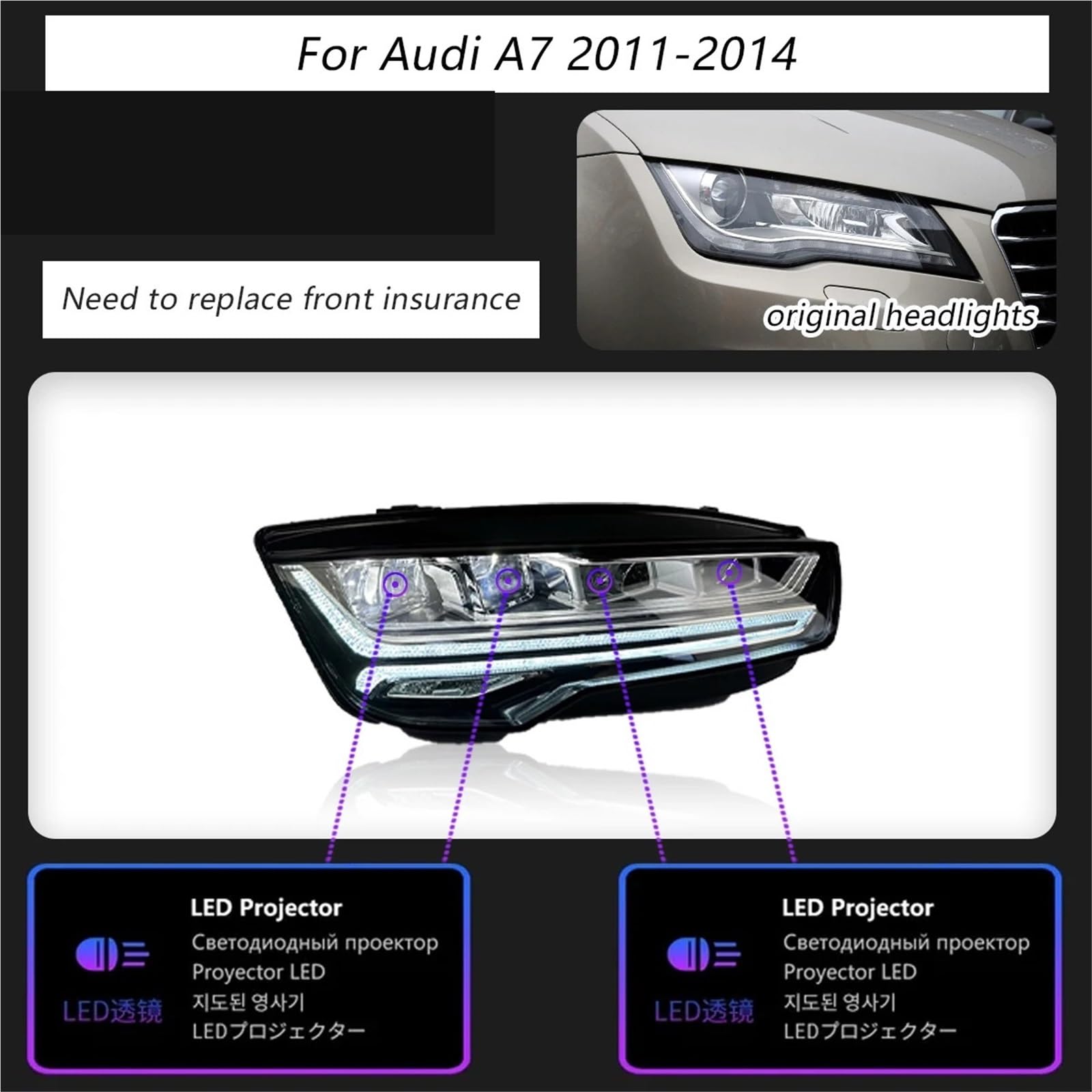 Head Lamp Reflektory samochodowe pasujące do Audi A7 2011-2017 Lampy samochodowe LED Światła do jazdy dziennej Dynamiczne kierunkowskazy(Bumper change)