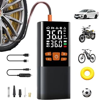 Njuten elektrisk luftpump 150 PSI, trådlös battericykelpump, bärbar 6 000 mAh kompressor, uppladdningsbar USB-C däckpump med alla ventiler och LED-display, för bil, cyklar, motorcyklar