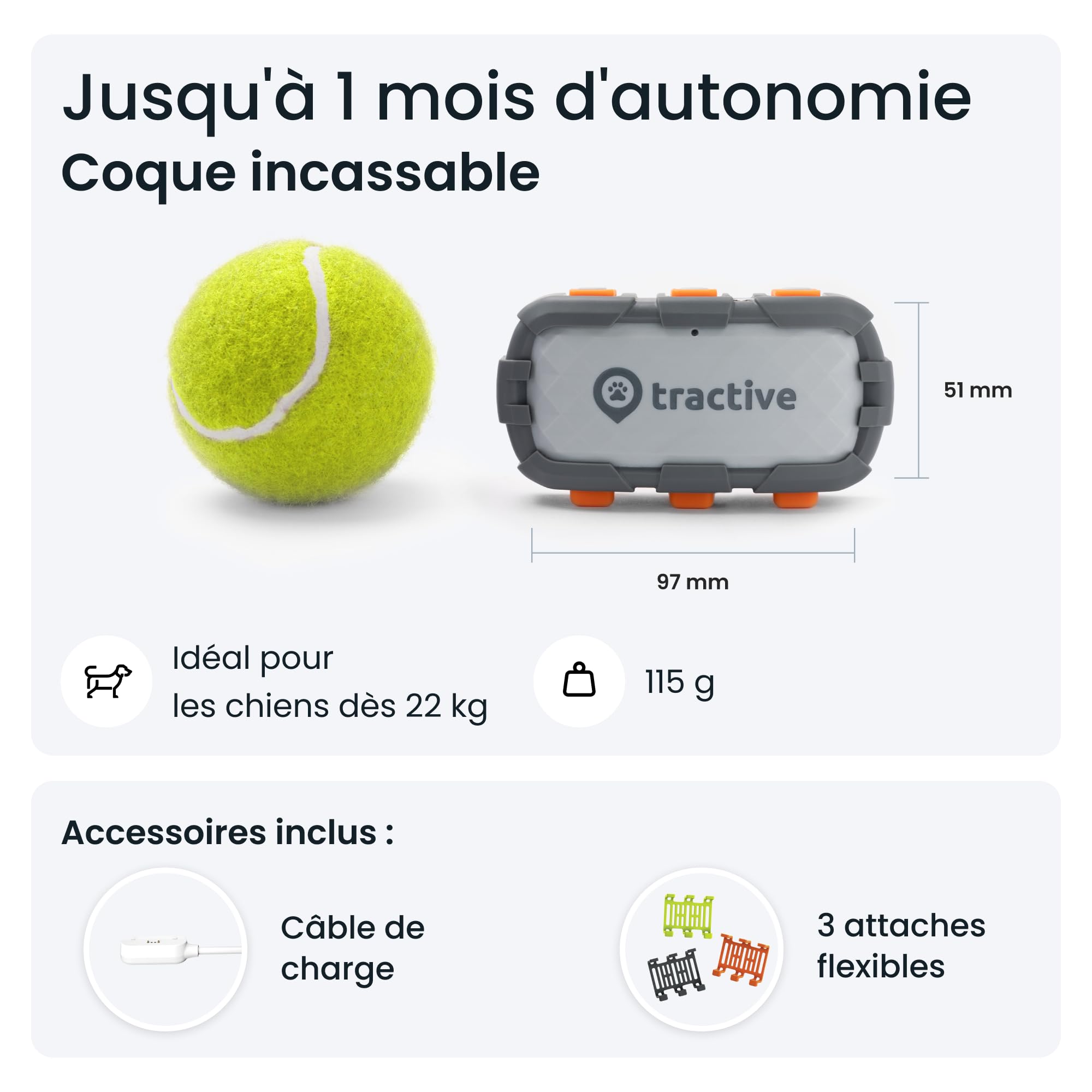Tractive – collier GPS pour chien XL Adventure - Boîtier en fibre de verre - Jusqu'à 1 mois d'autonomie - Élue Marque de l'Année - Suivi global en direct - Moniteur d'activité - Alertes de santé