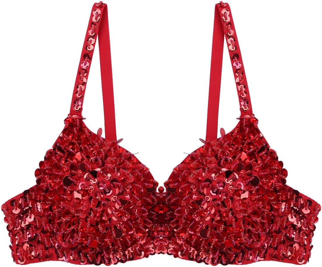 Freebily Women's Sequin Sparkle Shine Glitter Bra Top for Cabaret Raves Belly Dance