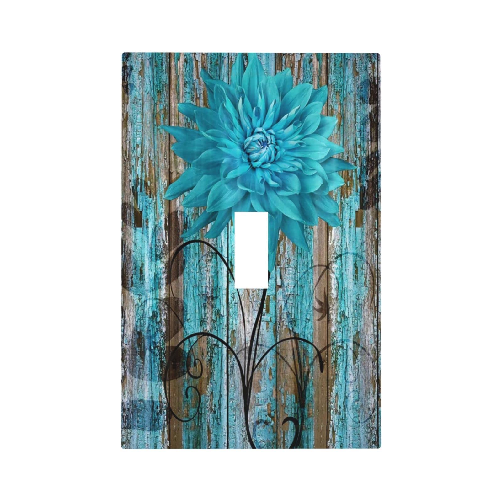 Rustic Teal Flower 1 Gang Light Switch Cover Single Toggle Wall Plate ...