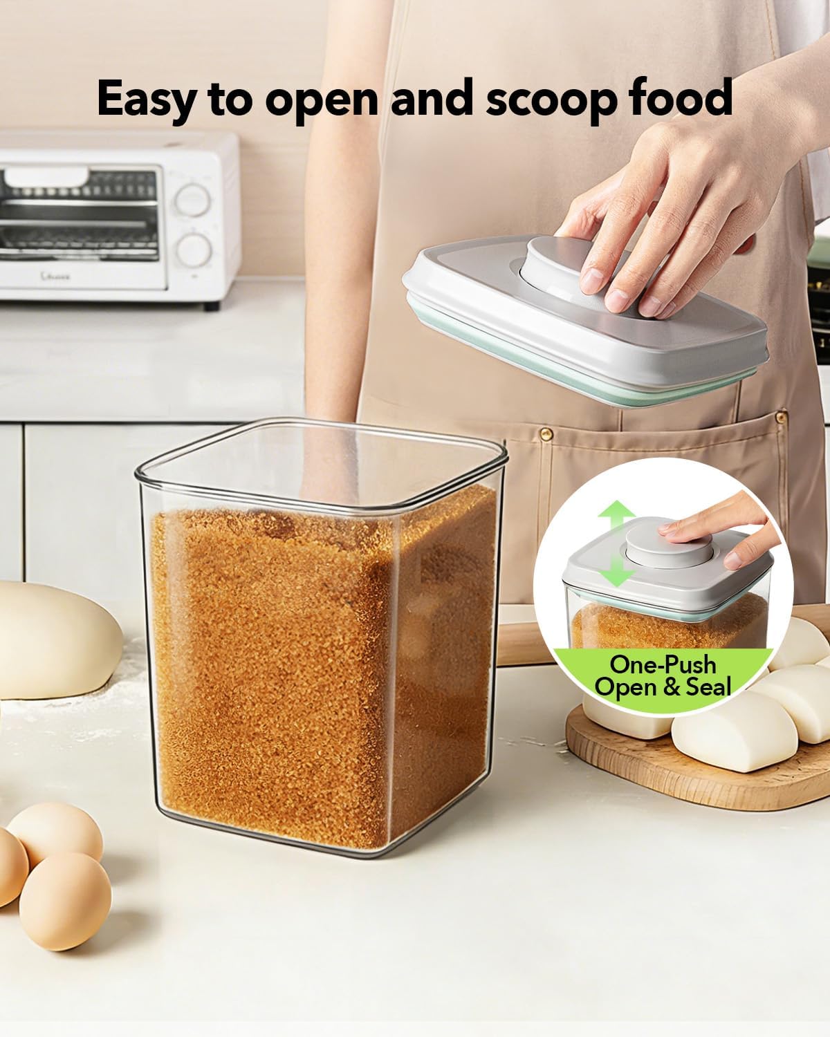 Ankou Food Storage Container Sets, 2.8 Qt + 4.2 Qt *2 Airtight Canisters with Lids and 130ml Scoop, BPA-Free Plastic Pantry Containers for Flour, Sugar, Rice