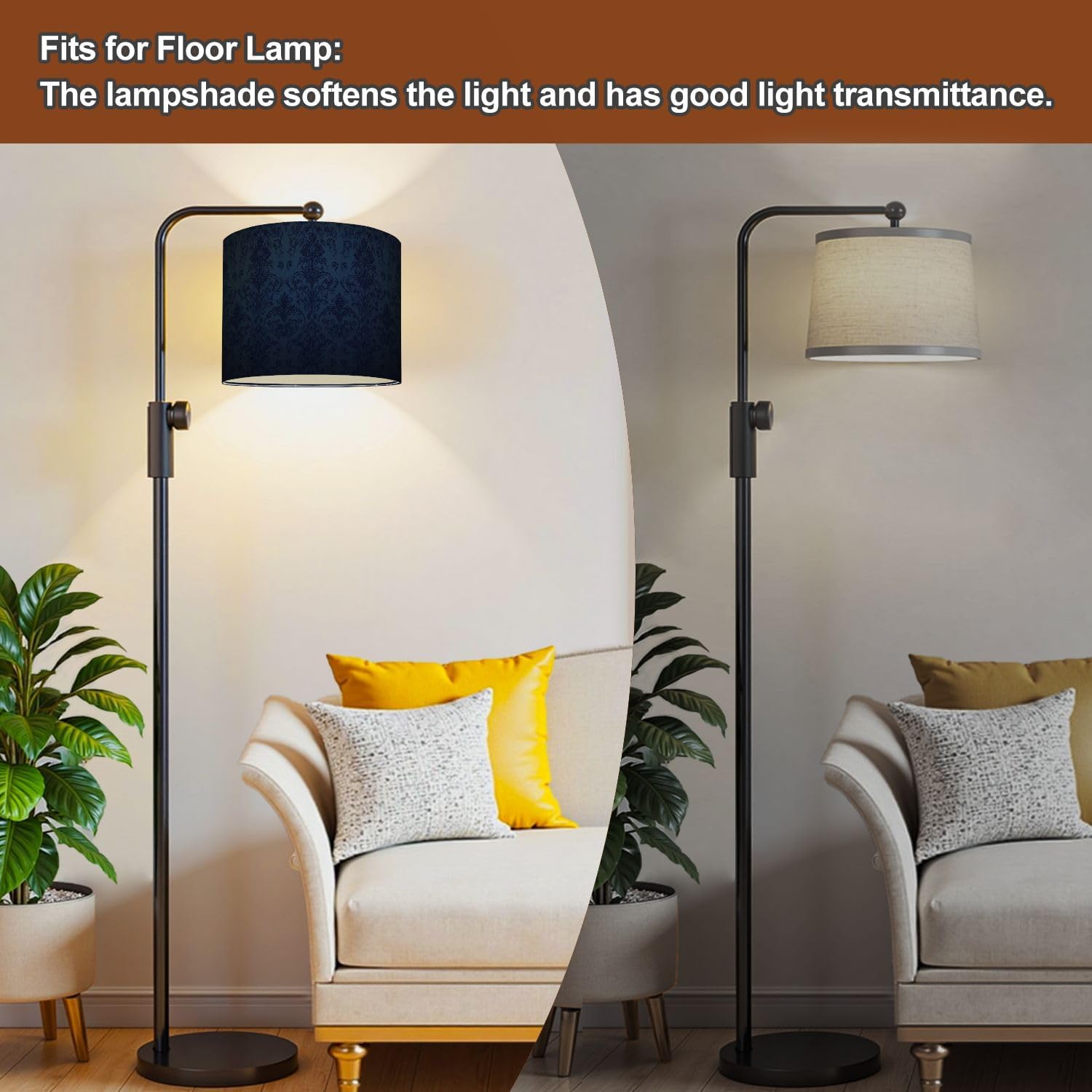Lampshades Lamp Shades Boho 1 Pack Textured Blue Damsel Removable Peel Stick Damask Floral Light Shade for Table Lamps Floor Lamps Drum Lamp Shades Lampshade Replacement