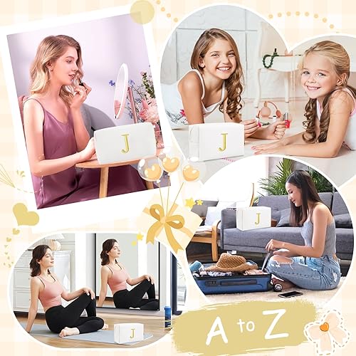 Miniatura 6 de Bolsa de maquillaje con inicial de regalo personalizado, con letras bordadas doradas, bolsa de cosméticos para niñas adolescentes, bolsa de aseo de