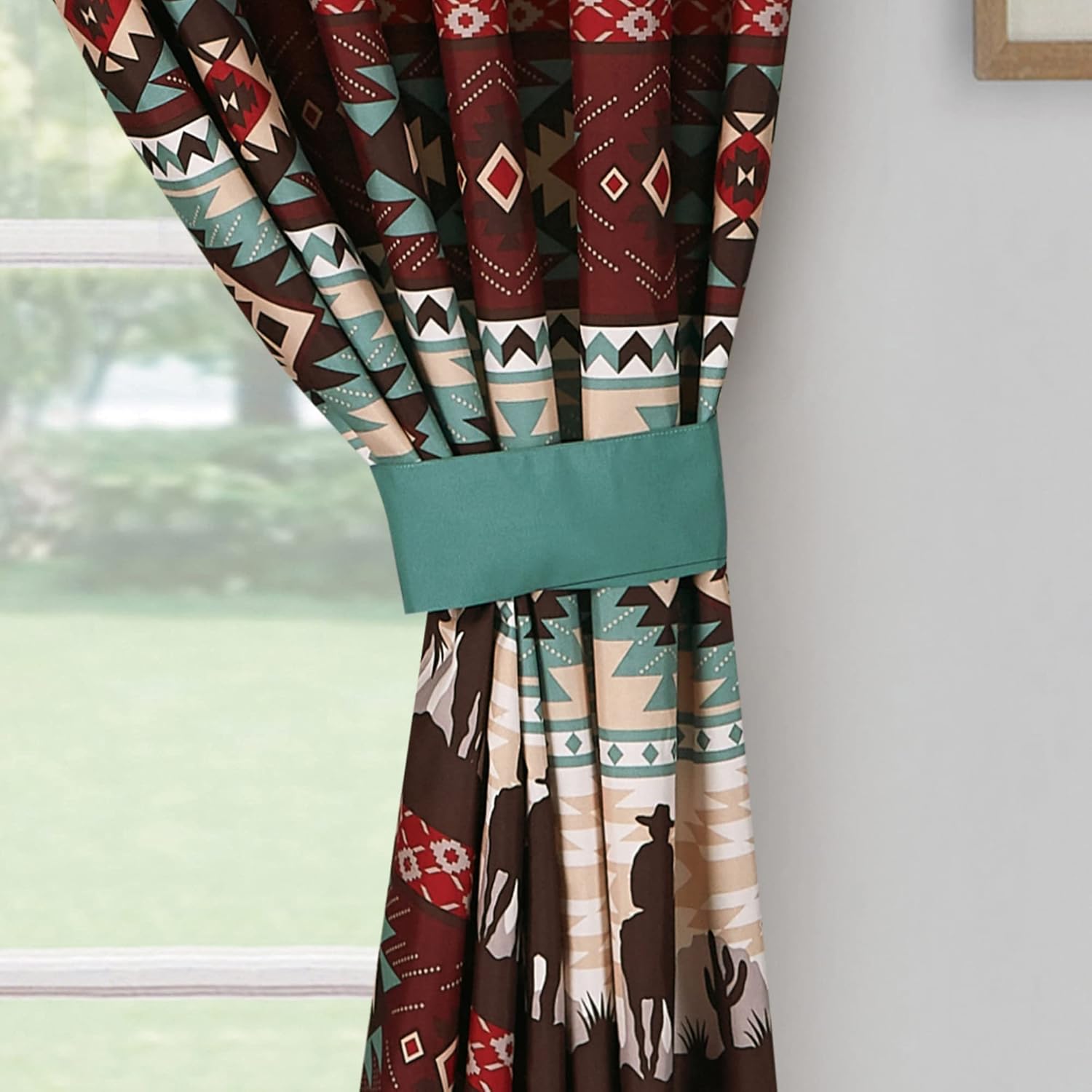 Chezmoi Collection Dune 4-Piece Southwestern Cowboys Aztec Window Curtain Set with Sheer Backing - Multicolor Teal Brown Beige Tan Red Printed Microfiber, 120 inch x 84 inch - Image 7