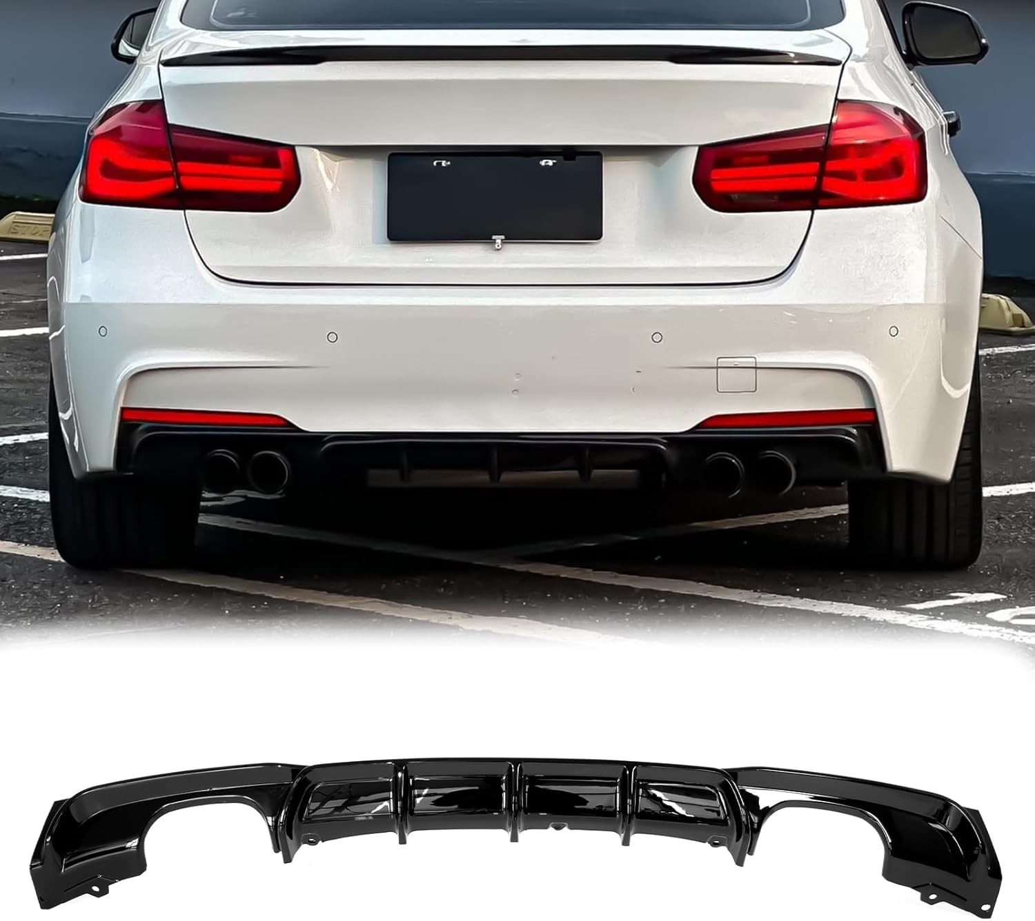 Rear Diffuser for 2013-2019 BMW 3 Series F30 F31 328i 330i MT MP M-Sport Rear Bumper Lower Lip,Glossy Black Diffuser,Double Side Dual Out