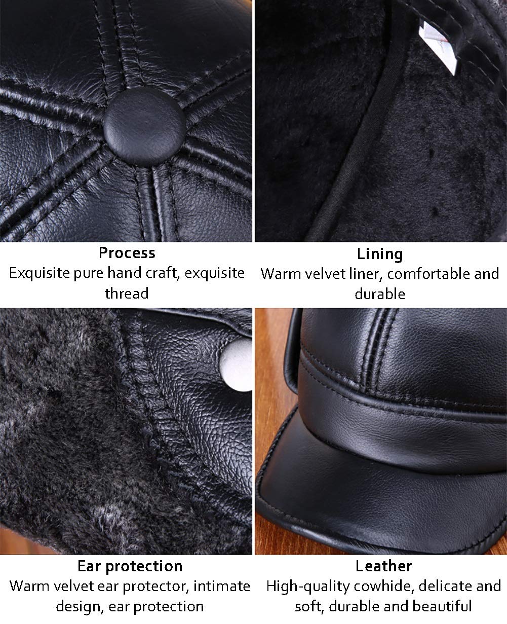 Sombreros de invierno, la antigua gorra de béisbol de cuero genuino más terciopelo al aire libre Sombrero ProCtect Ear Winter L-XXL
