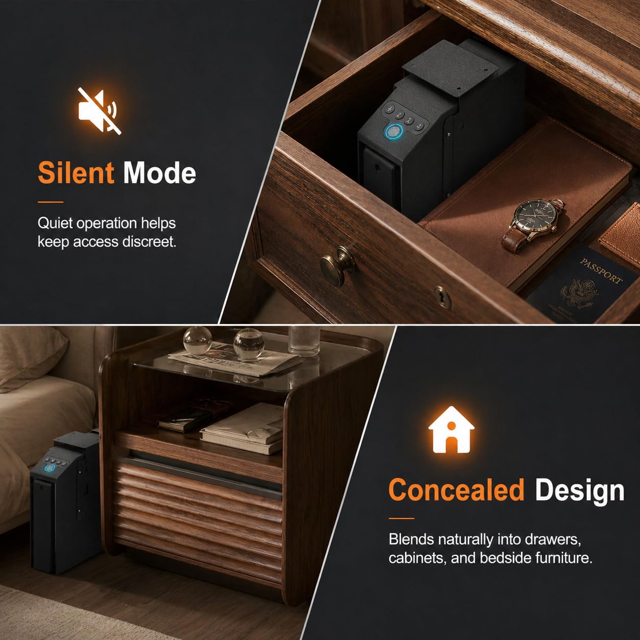 Coffre-fort pour pistolets, coffre-fort biométrique pour pistolets avec accès rapide, porte coulissante automatique, coffre-fort pour pistolet avec empreinte digitale, code PIN, accès par clé pour la