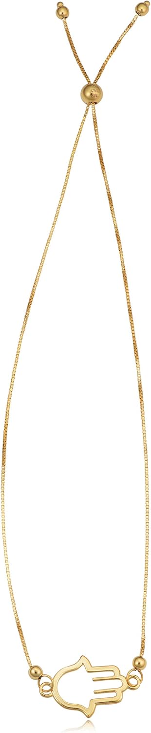 KoolJewelry 14k Yellow Gold Hamsa Bolo Bracelet Minimalist Italian Jewelry (fits up to 9 inch)