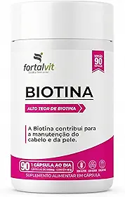 Biotina Pura 45mcg (150% VD) Dose Máxima, 90 Cápsulas, 3 Meses de Uso, Longa Duração, Suporte à Manutenção de Cabelo, Pele e Unhas, Fortalvit