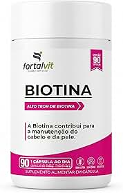 Biotina Pura 45mcg (150% VD) Dose Máxima, 90 Cápsulas, 3 Meses de Uso, Longa Duração, Suporte à Manutenção de Cabelo, Pele e Unhas, Fortalvit