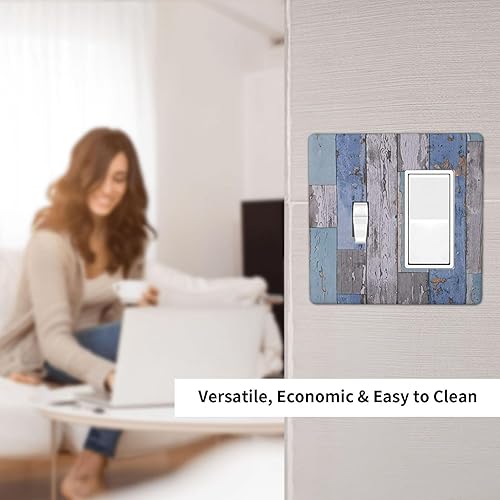 Miniatura 6 de Tablón de madera vintage gris azul rústico granero de 2 bandas, combinación de interruptor de luz, cubierta de placa frontal eléctrica, placa