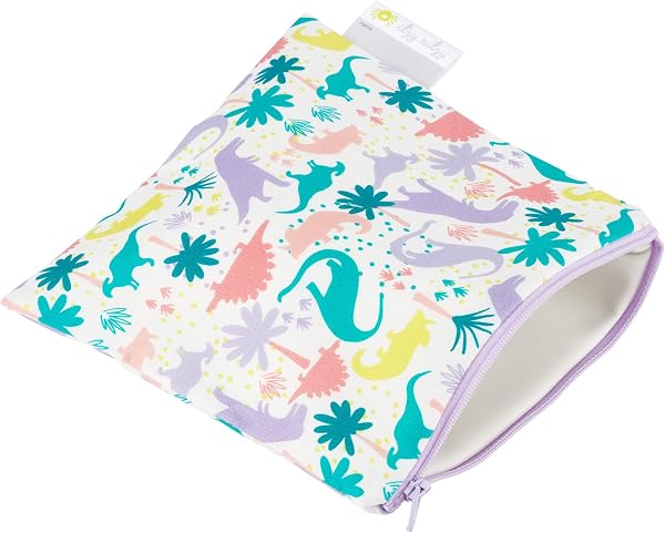 Itzy Ritzy Reusable Snack Bag – 7” x 7” BPA-Free Snack Bag is Food Safe, Washable and Ideal for Storing Snacks, Pacifiers, Electronics and Makeup in a Diaper Bag, Purse or Travel Bag, Purple Dinosaur - 2