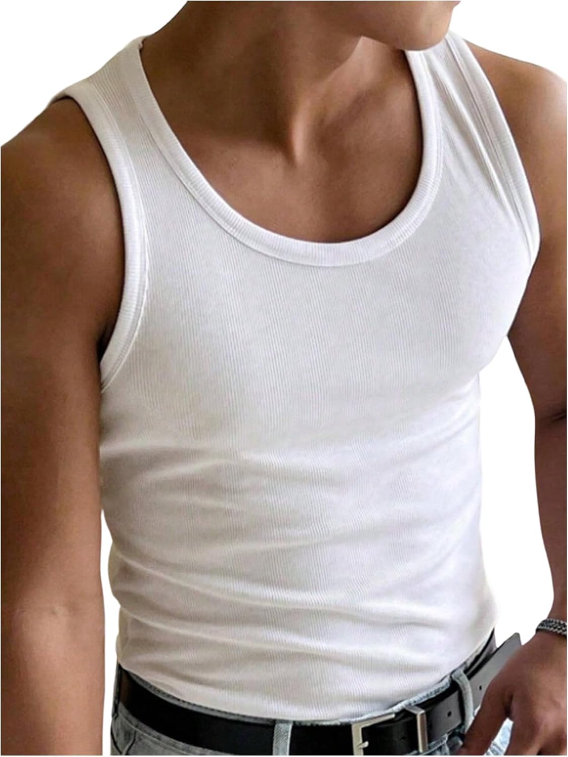 GORGLITTER Men's Ribbed Tank Tops Scoop Neck Workout Gym Muscle Shirts Sleeveless Undershirts