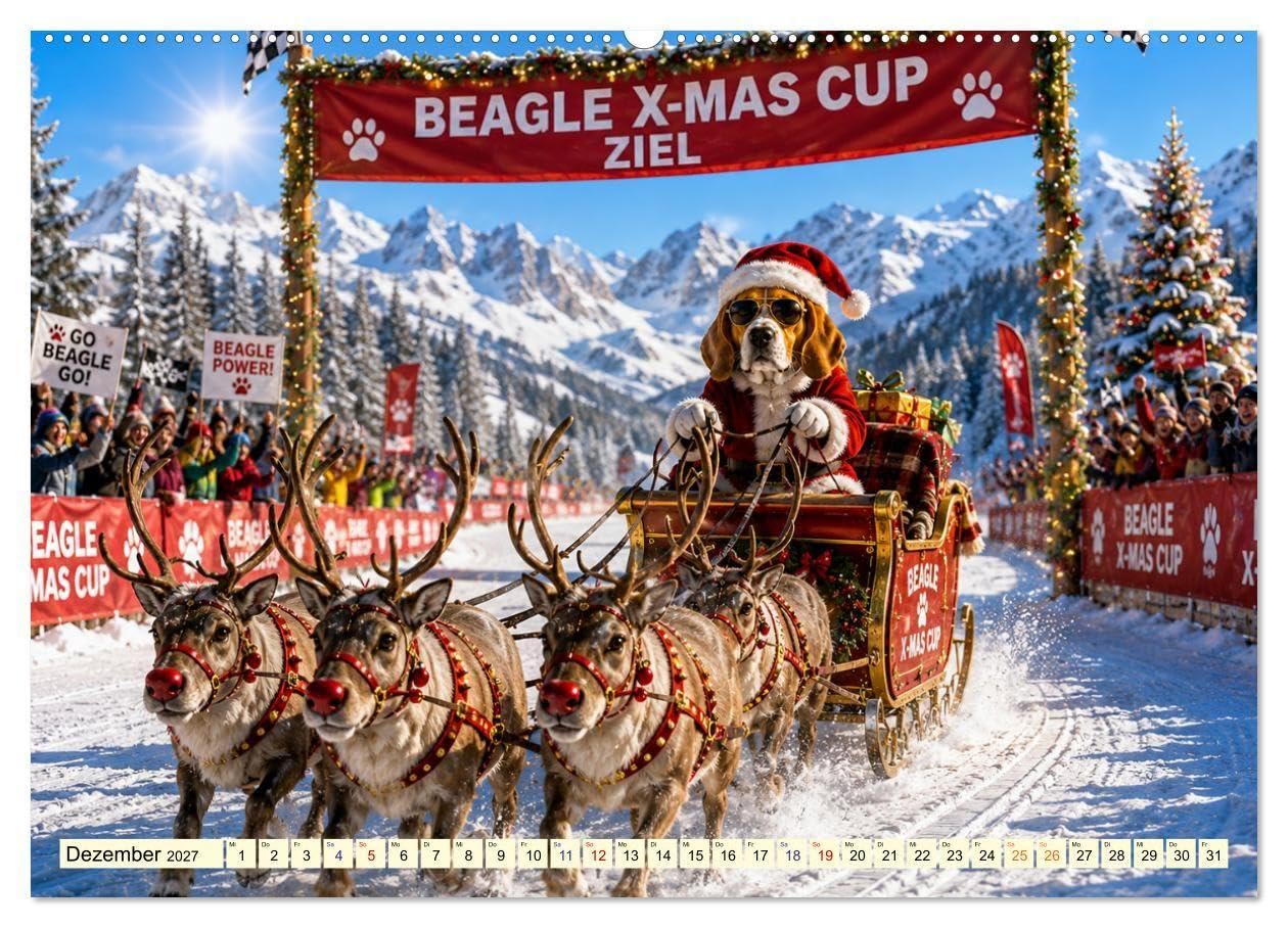 Beagle im Sportmodus (hochwertiger Premium Wandkalender 2027 DIN A2 quer), Kunstdruck in Hochglanz: Beagle-Power: Sportlich durchs Jahr
