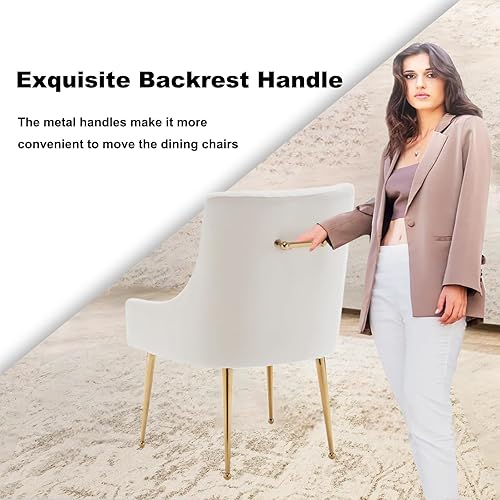 Miniatura 4 de Juego de 2 sillas de comedor, modernas sillas de comedor de terciopelo con patas doradas, sillas decorativas tapizadas para sala de estar,