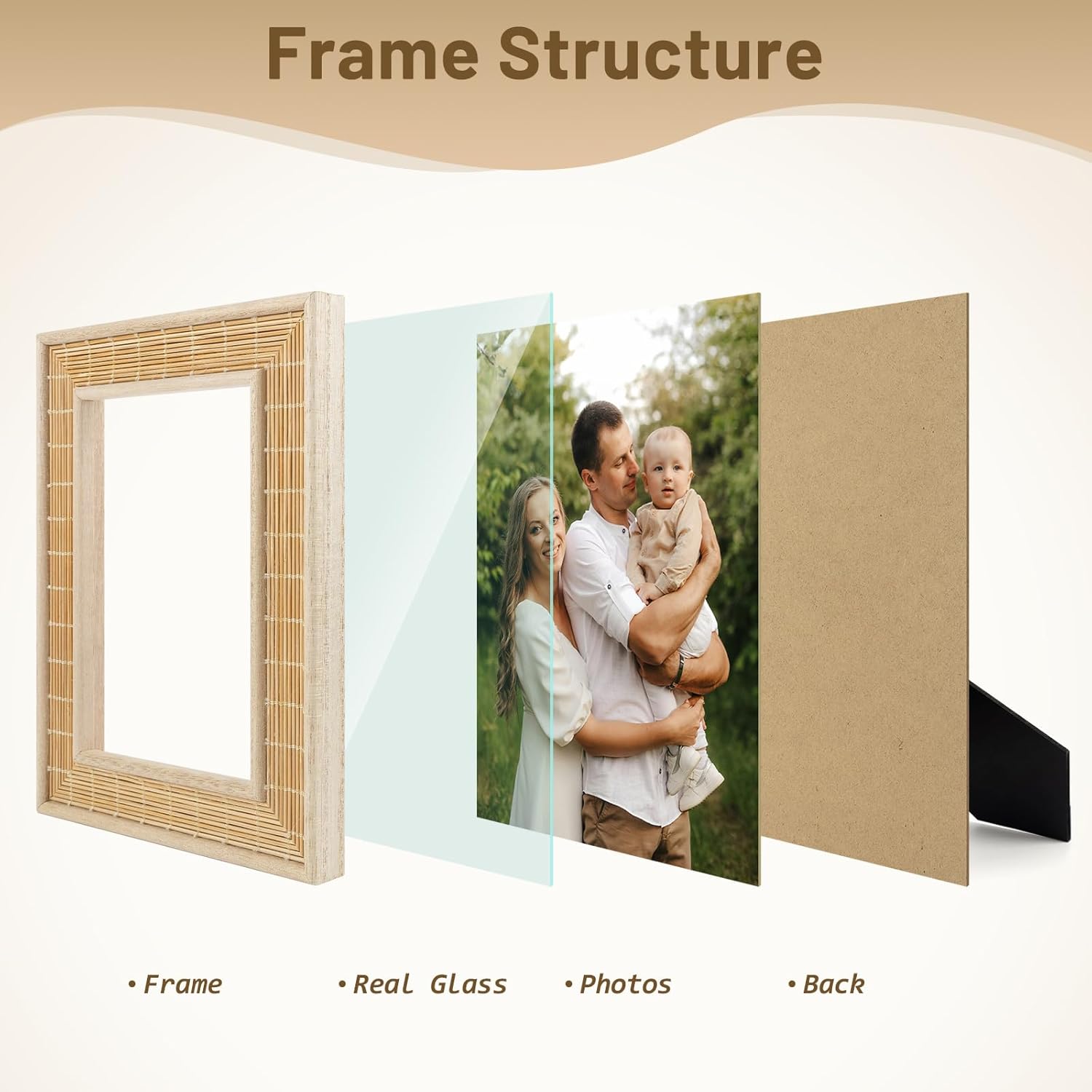 Golden State Art 4x6 Picture Frame - Bamboo Woven With Real Glass - Boho Photo Frame - Wall and Tabletop Display, 2 Pack