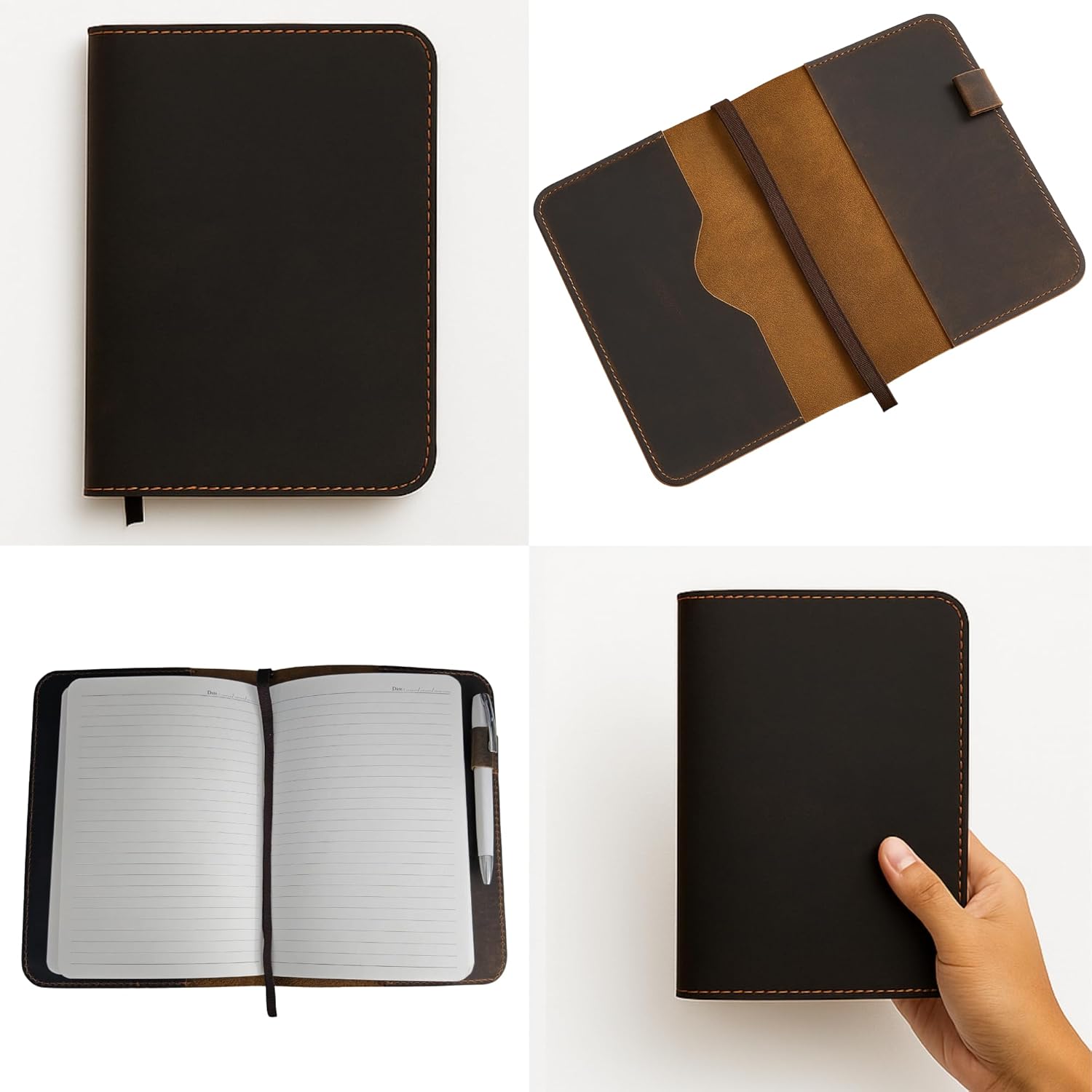 A5 Leather journal cover, Refillable Journal Cover for Large and Medium A5, Leather Handmade Notebook Cover, 5.75 x 8.25 Inches Leather Bound Journal (Brown)