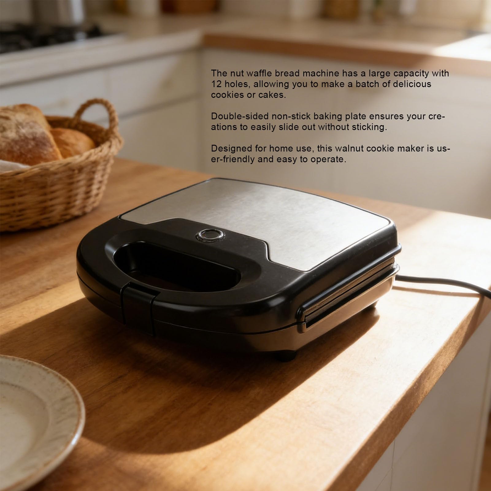 Máquina Eléctrica para Hacer Galletas de Nuez Oreshki, 12 Agujeros, 750W, Calentamiento Doble, Antiadherente, Fácil de Limpiar, Compacta, para Pasteles de Nuez, Bocadillos, Enchufe