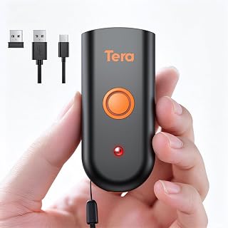 Tera Mini Tragbarer Barcode-Scanner CMOS Barcodescanner 3-in-1 Bluetooth & USB-Kabel & 2,4G Wireless Drahtlos für 1D 2D QR Barcodes auf Papier und Bildshirm, 1100D