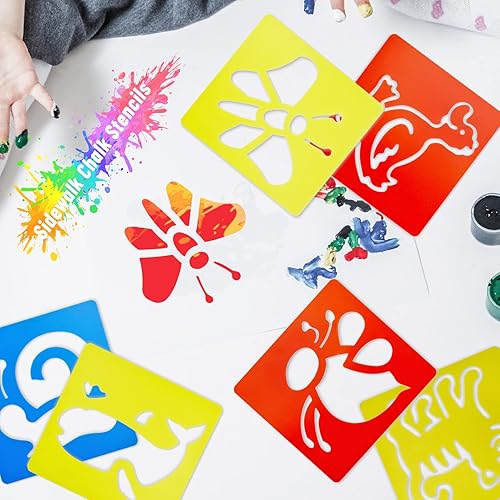 Miniatura 5 de YETOOME 24 plantillas para niños, plantillas de dibujo de 5.9 x 5.5 pulgadas, plantillas de tiza, plantillas grandes, lavables, con forma primaria