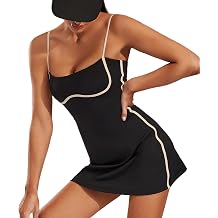 Womens Workout Tennis Dress with Built-in Bra & Shorts Pockets Sleeveless Exercise Golf Dresses