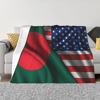 Bengal Bangladeshi and American USA Flag Throw Blanket Lightweight Soft Cozy Fleece Blanket for Couch/Chair/Sofa/Bed/Dorm/Bedroom/Office/Home 80"X60"