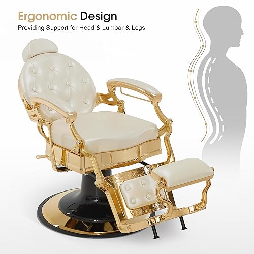 Miniatura 5 de BarberPub Silla de peluquero resistente para hombres con reposacabezas, sillas reclinables hidráulicas de metal antiguo multiusos, equipo de