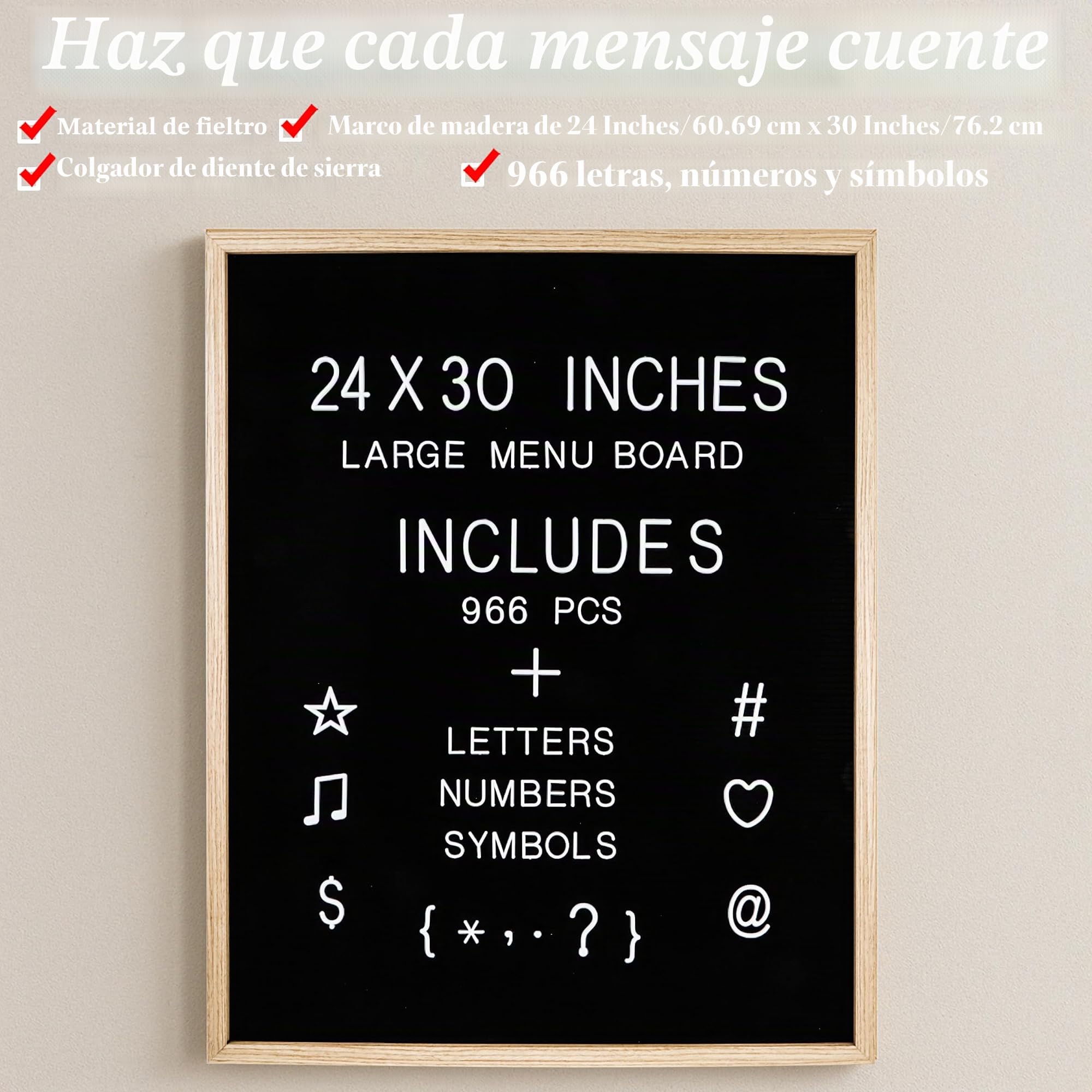 Tablero de letras grande, menú premium con letras, tablero de fieltro negro, plástico blanco, duradero, retro, vintage, para restaurantes, cafeterías, pubs, 24 x 30 pulgadas (CL-F-4)