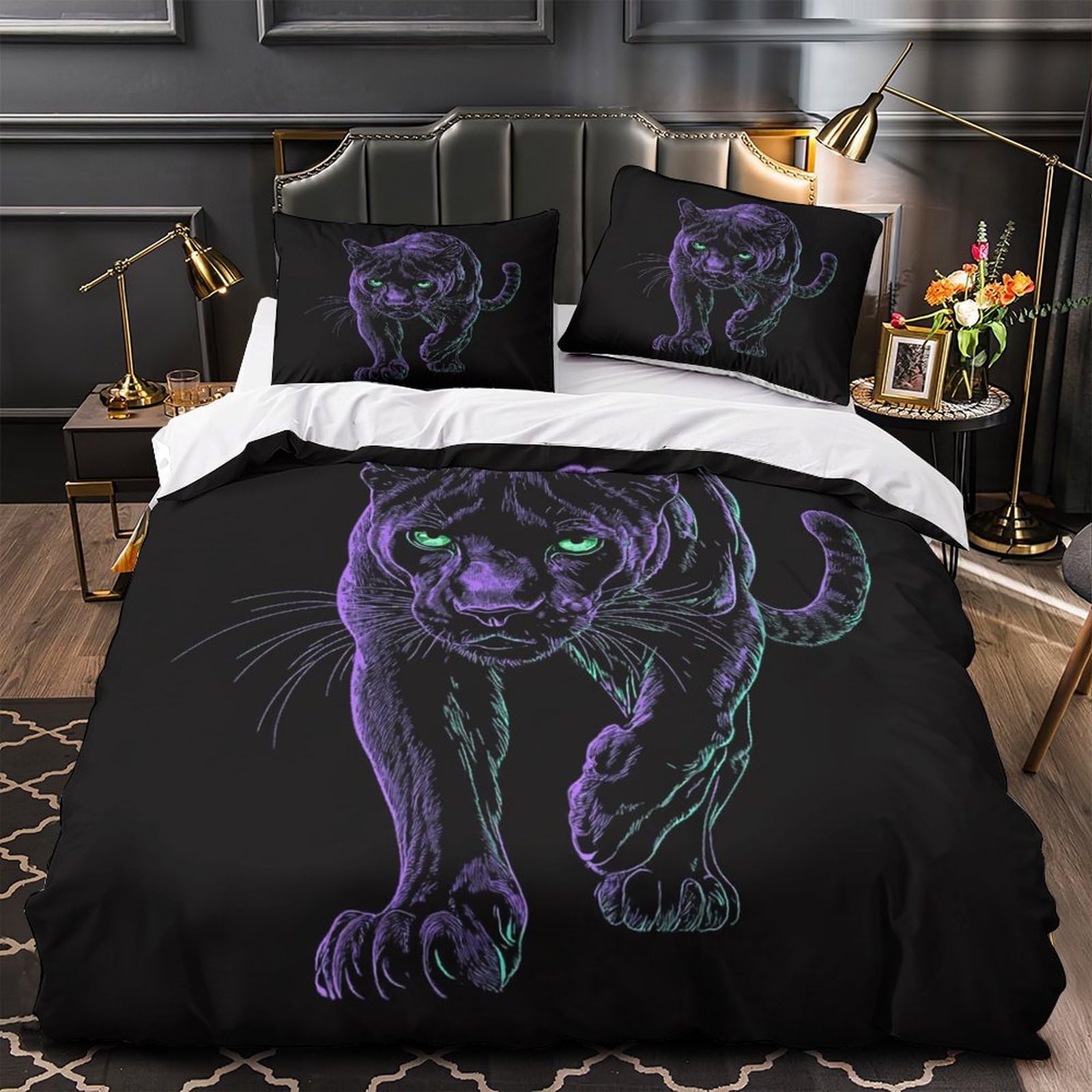Housse de couette panthère éclair néon pour lit double 200x200 facile à laver