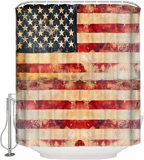 Retro American Flag Flag Day Soldier Death Day 4th of July Shower Curtain Bath Curtain Sets for Bathroom Washable, Polyester Fabric with Hooks, 36 x 78 inch