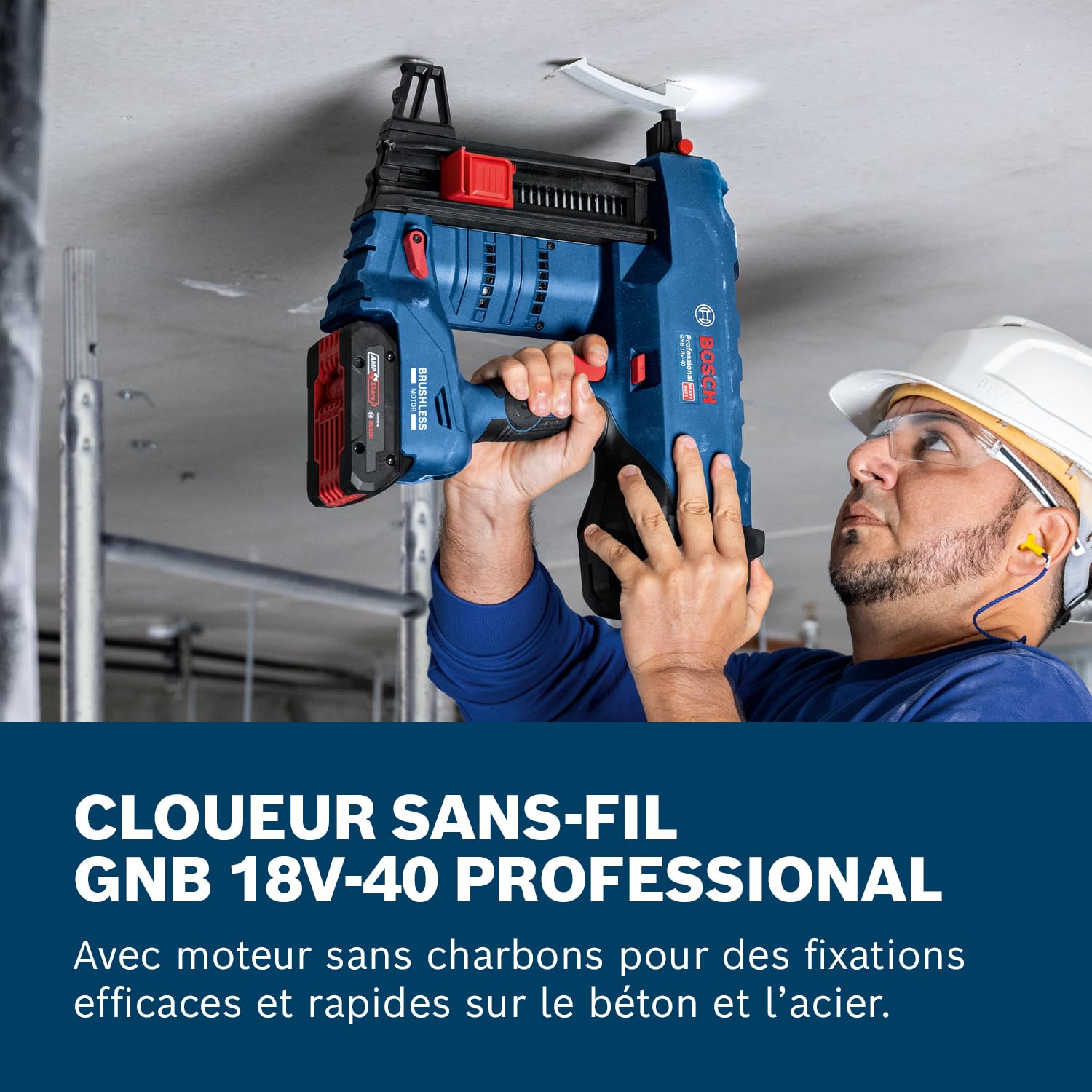 Bosch Professional 18V System cloueur à béton sans-fil GNB 18V-40 (avec broche d’extraction, crochet de suspension, embout E-Nose, aimant, XL-BOXX)