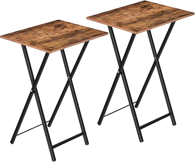 HOOBRO Side Table 2 Set, Folding Tables, TV Tray Table, Snack Table for Eating, Small Sofa End Laptop Drinks Coffee Table for Small Space, Living Room, Industrial, Metal Frame, Rustic Brown EBF25BZ01