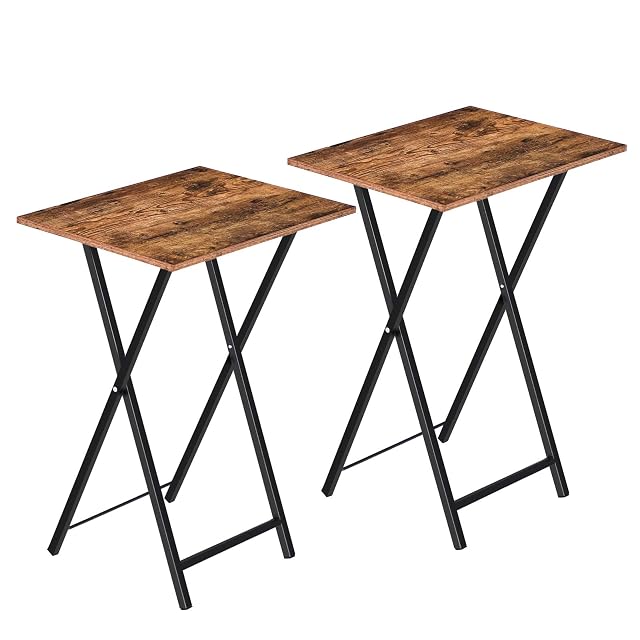 HOOBRO Folding TV Tray Tables Set of 2 Side Table for Small Space Industrial Snack Tables for Eating
