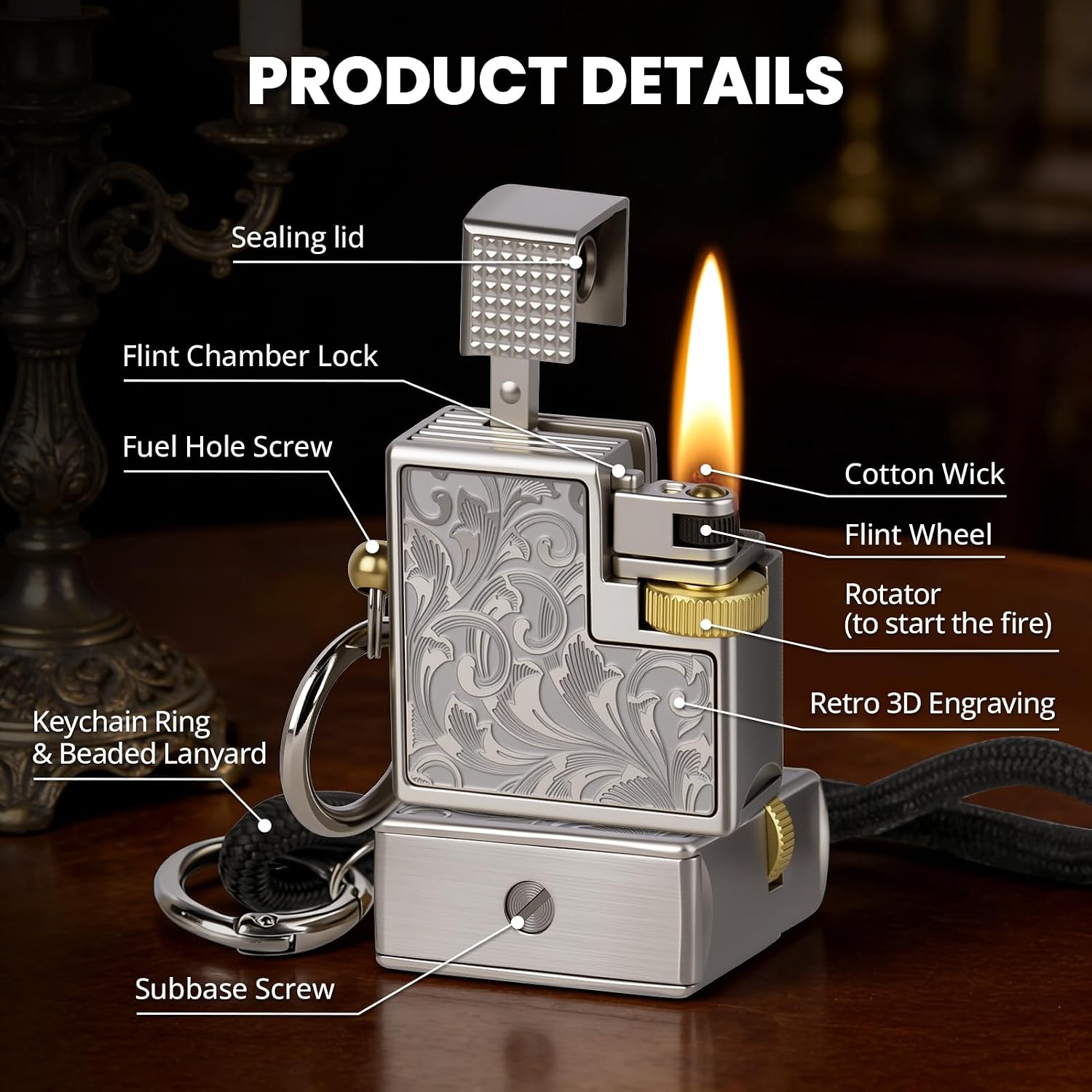 Vintage Trench Lighter, Cool Lighter for Men - Refillable Soft Flame Kerosene Fluid Lighters, Flint Wheel Antique Lighters for Dad Husband (Fuel Not Included) image 3