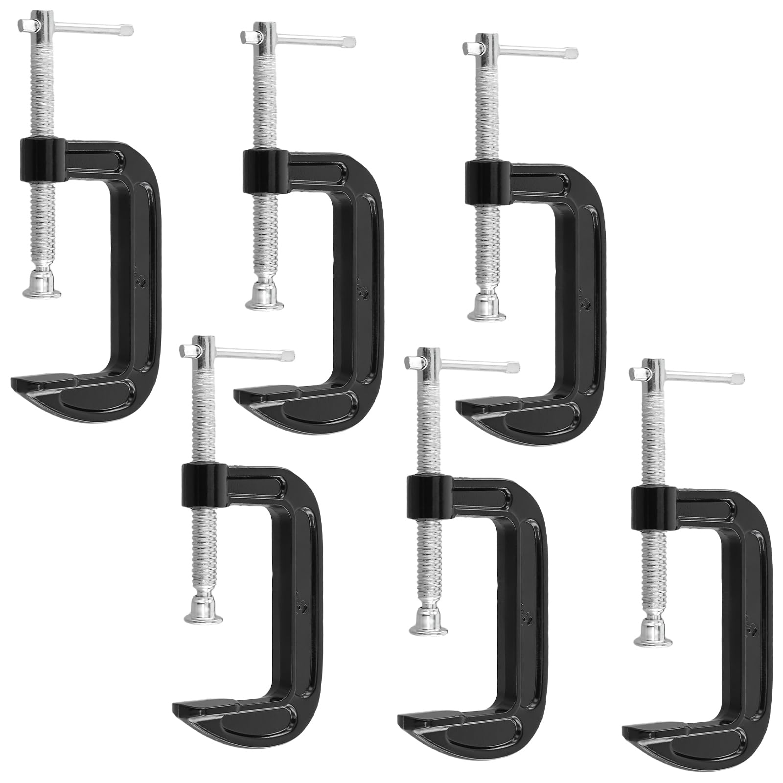 SOUJAP 3 Inch C Clamp, Cast Iron G Clamp for Woodworking and Welding, Black, 90mm Jaw Opening, 60mm Throat Depth, 6 Pack