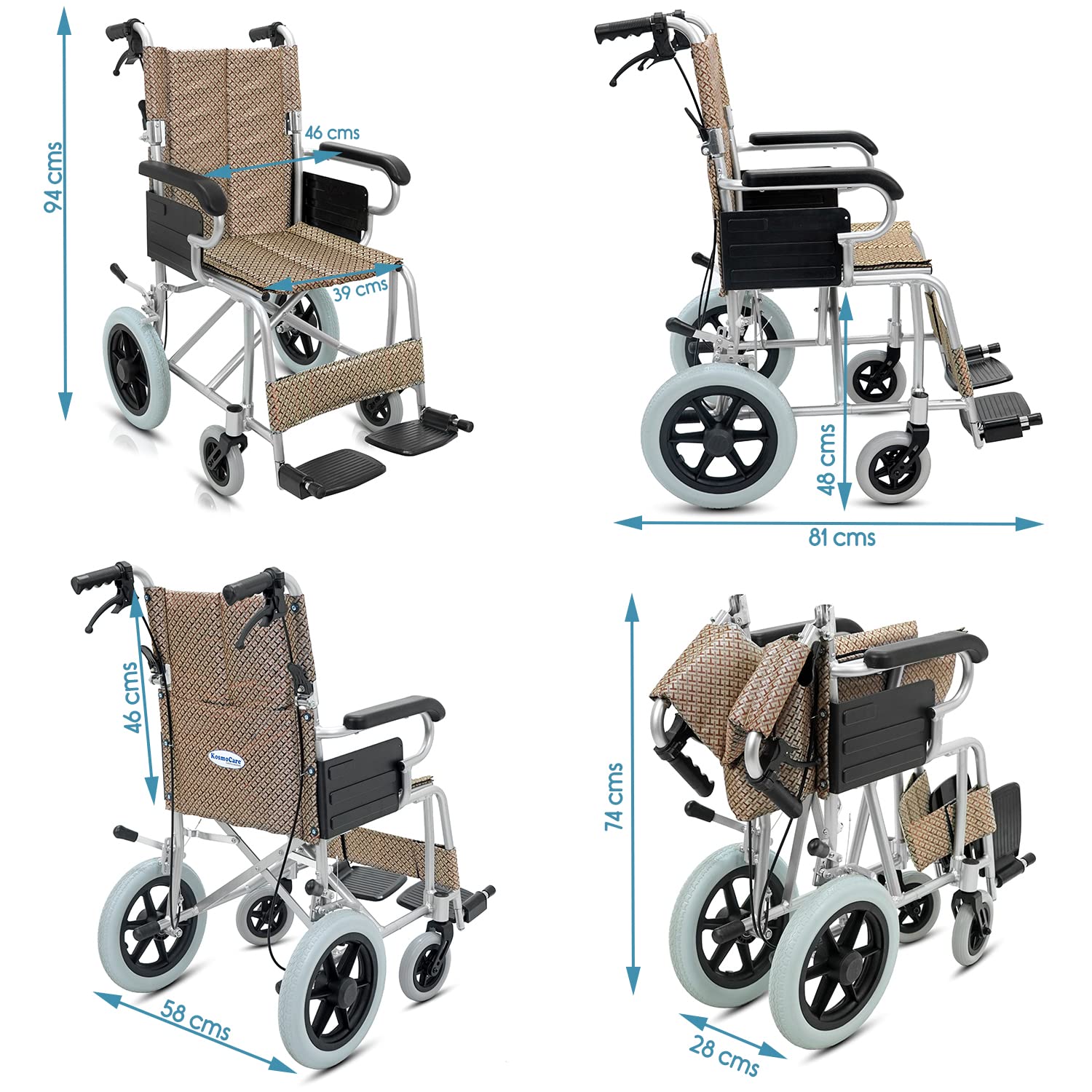 KosmoCare Elite Compact Lightweight Foldable Wheelchair