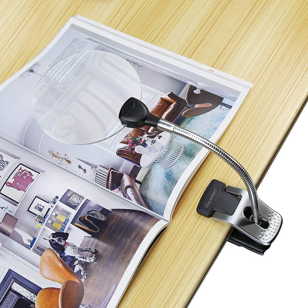Lupa para Lectura Lupa LED HD, Lupa Manos Libres con Soporte de luz, Clip de Escritorio Ajustable, Lupa de iluminación, Lectura, Manualidades, Pasatiempos, Lupa de Escritorio