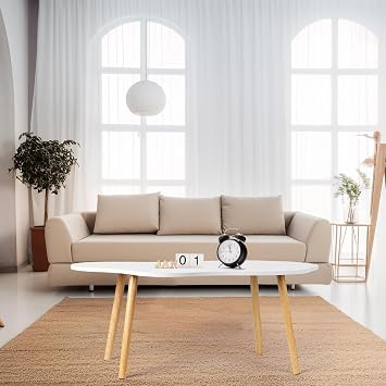 Small Coffee Table, Mid Century Modern Tea Table, Living Room Center Minimalist Display Coffee Table with Cloud Shape for Living Room Center Minimalist Display Coffe Table White