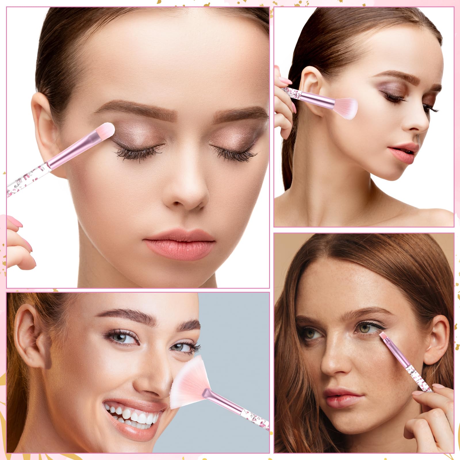 7 Pièces Crystal Pinceaux Maquillages,Pinceau Maquillage,Pinceaux Maquillage Enfant Sparkles Powder Éventail Pinceaux À Poudre Irréprochables Pour Fond De Teint Blush Fard À Paupières