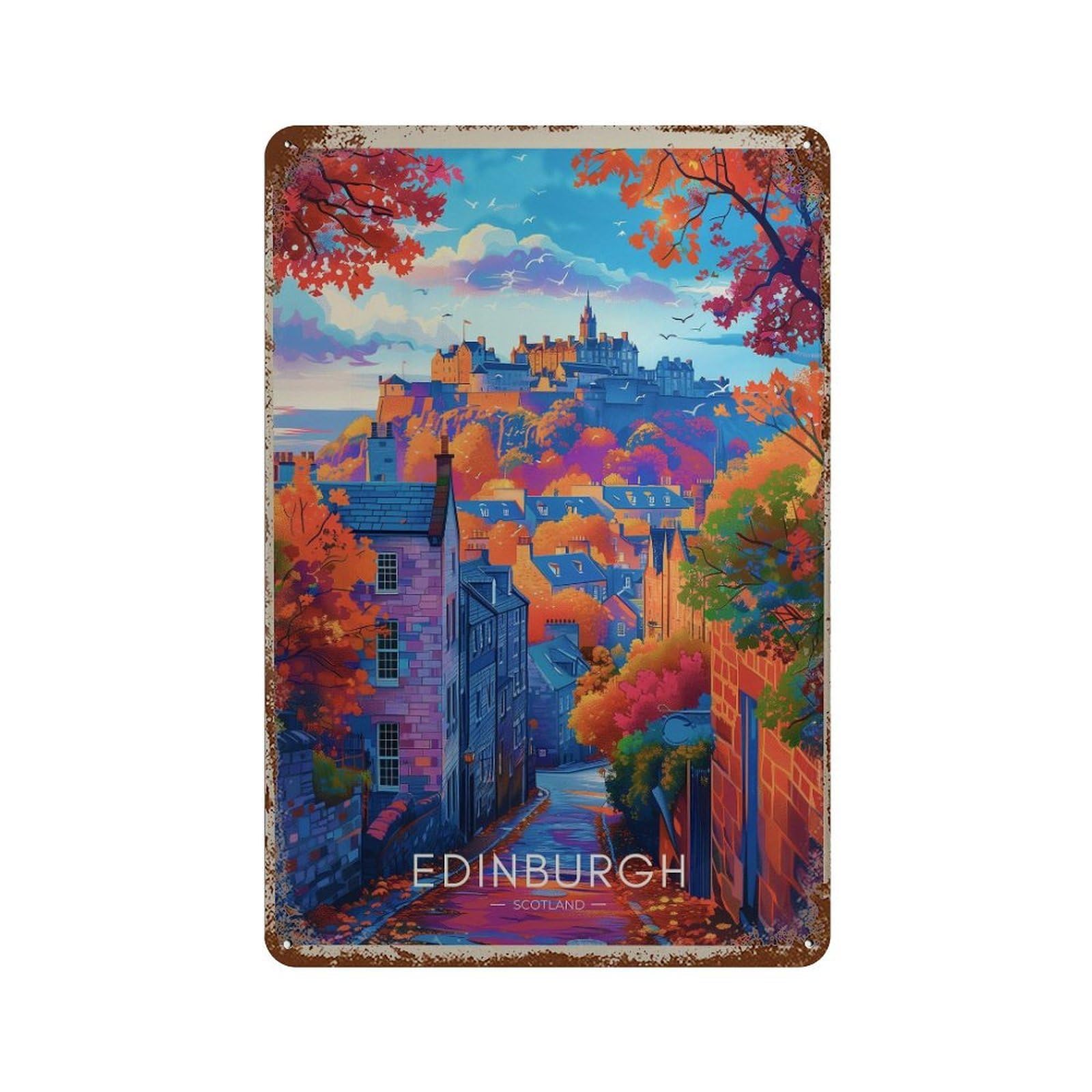 xiaoxiaoshen Edinburgh Scotland Travel Illustrated City Wall Decor Art Metal Tin Poster Modern Home Decor Art Home Bar Shop Decorations Vintage Sign 30x20cm