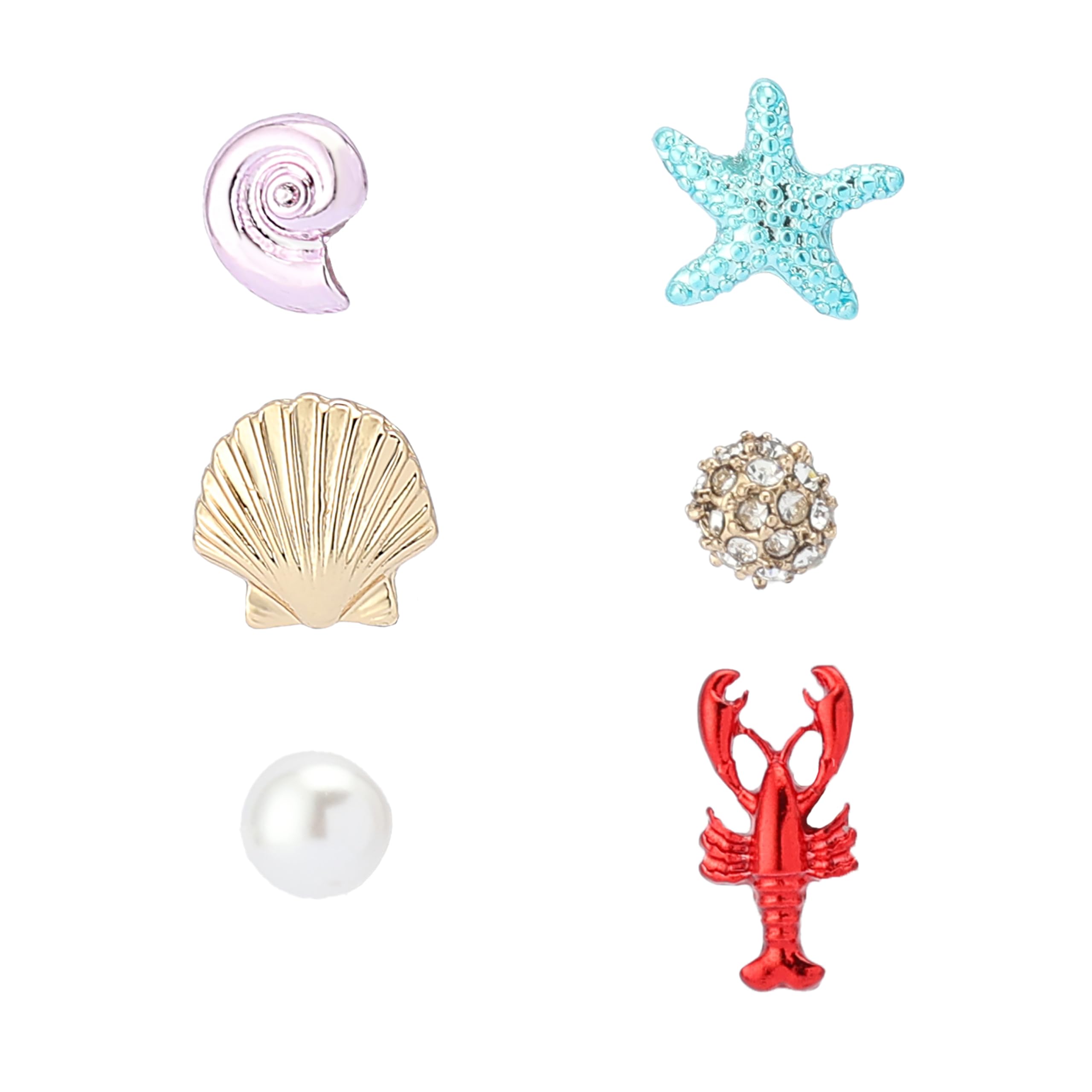 Betsey Johnson Mermaid Jewels & Seashell Earrings Set for Women, Vibrant & Travel Jewellery, Plated Gold & Silver, Includes 6 Studs
