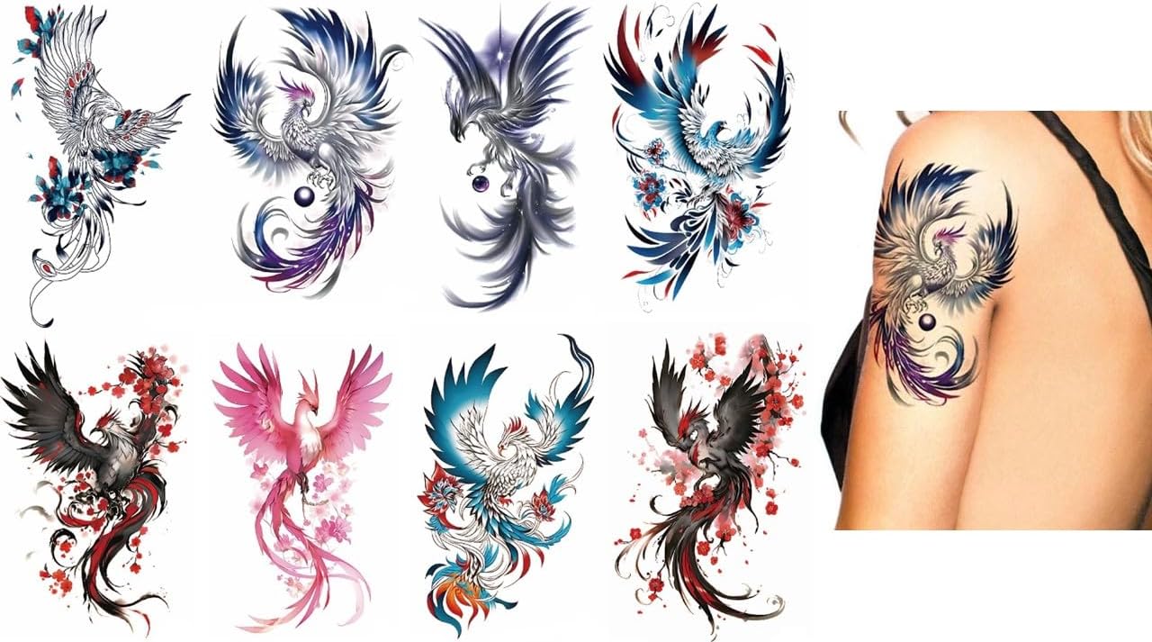 8 vellen tijdelijke Phoenix Tattoos Vogel Tattoo Arm Tattoo Festival Tattoo Phoenix 8
