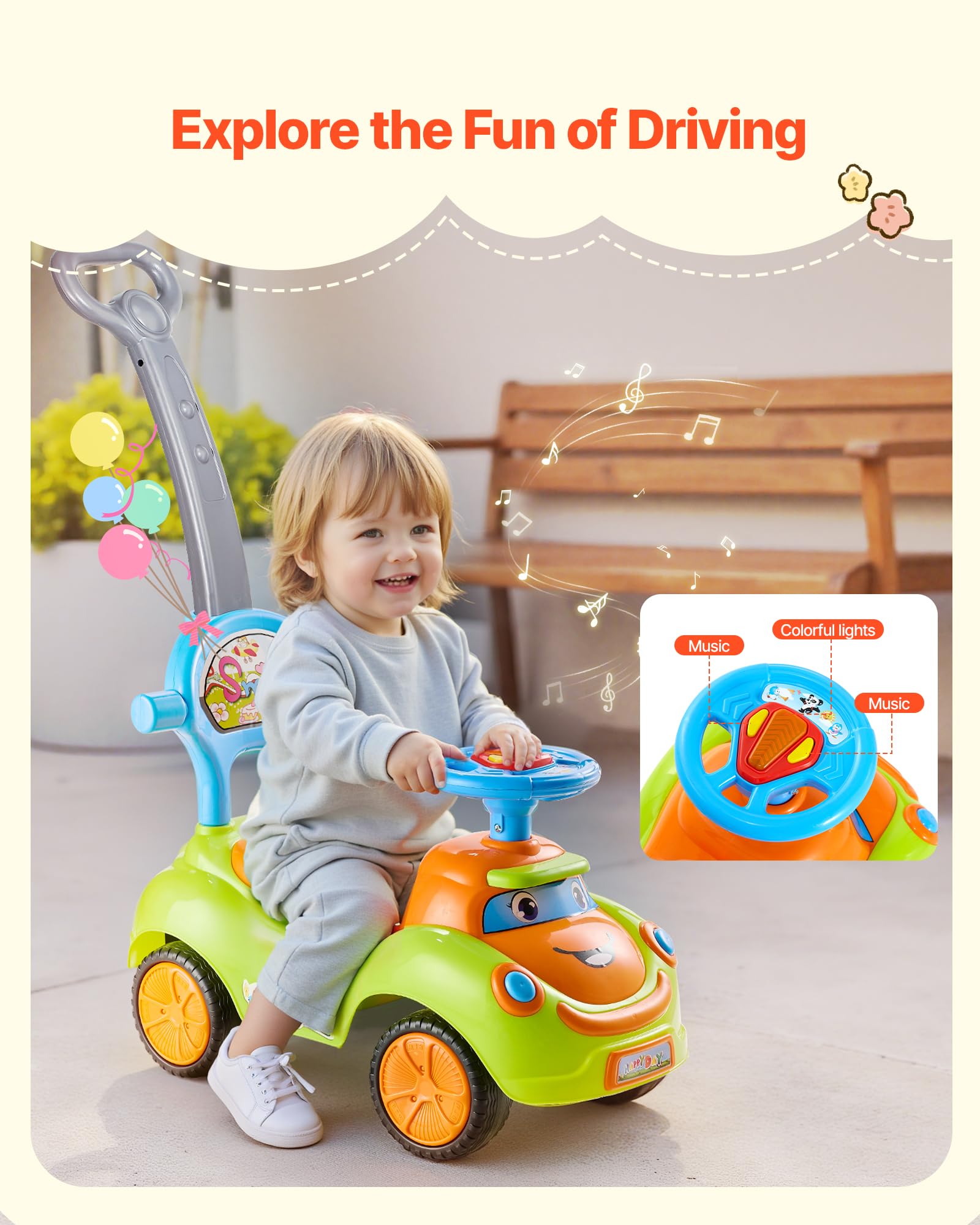 VEVOR Macchinina a Spinta Giocattolo Auto per Bambini, Capacità 25 kg, con Spondina di Sicurezza, Maniglia, Macchina Cavalcabile per Bambini per Sviluppo Muscolare ed Equilibrio