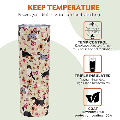 Miniatura 5 de Border Collie - Vaso de acero inoxidable, regalos para amantes de los perros para mujeres, tazas de café de viaje para perros para bebidas frías y