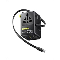 Baseus Enercore Adattatore da Viaggio Universale 70W con Cavo Estraibile, Spina Universale con 2AC + 2USB A + USB C, Adattatore Internazionale per USA, Regno Unito, Giappone, Thailandia, Australia